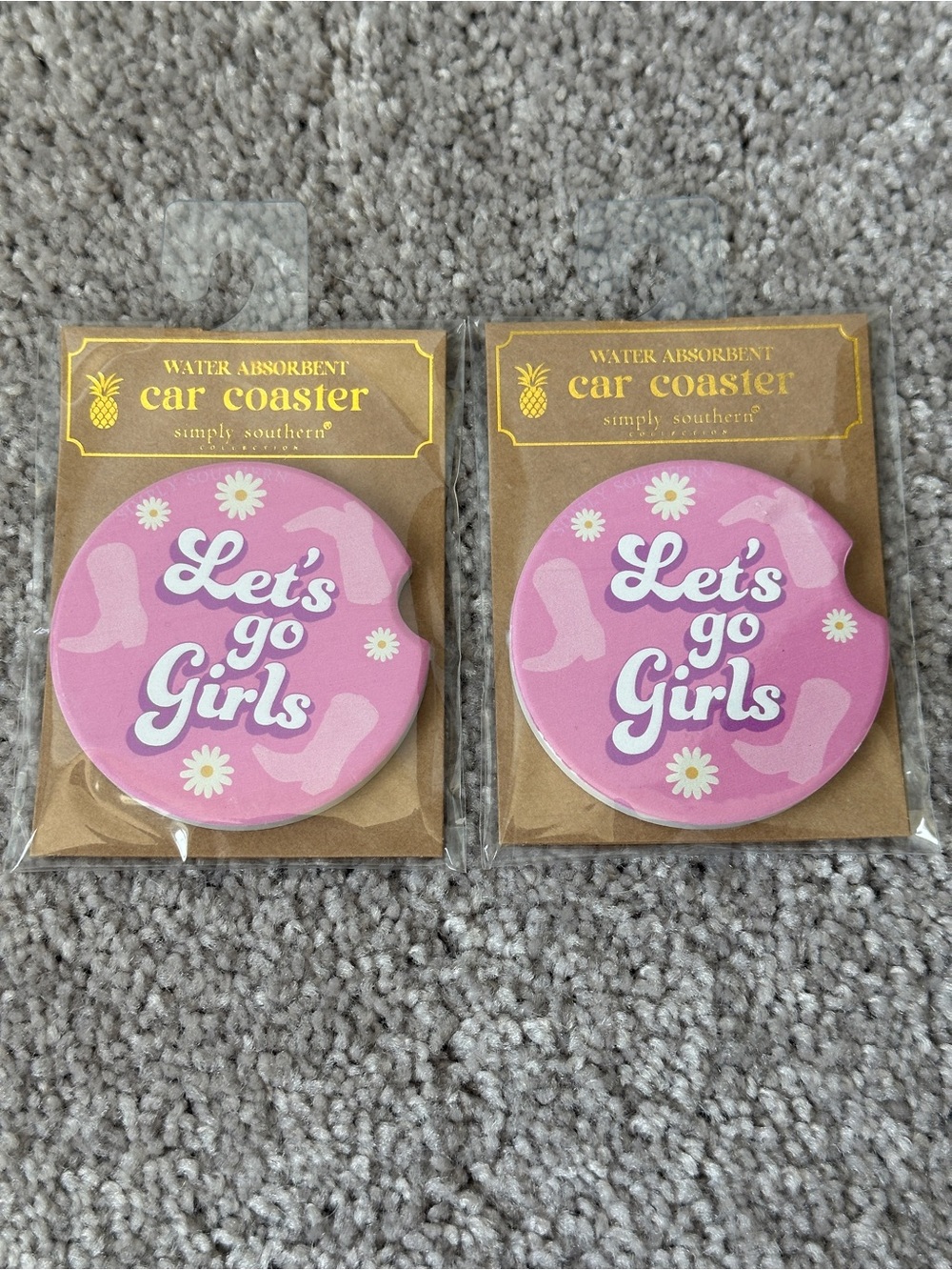 Simply Southern Pink "Let's Go Girls" Car Coaster Set of 2